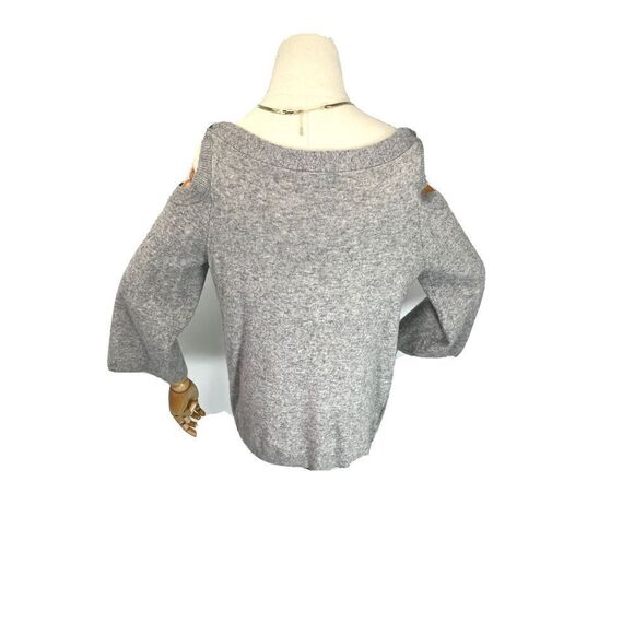 Ann Taylor Women’s Gray Wool Blend Cold Button Shoulder Sweater Size Large Bell - Picture 4 of 12